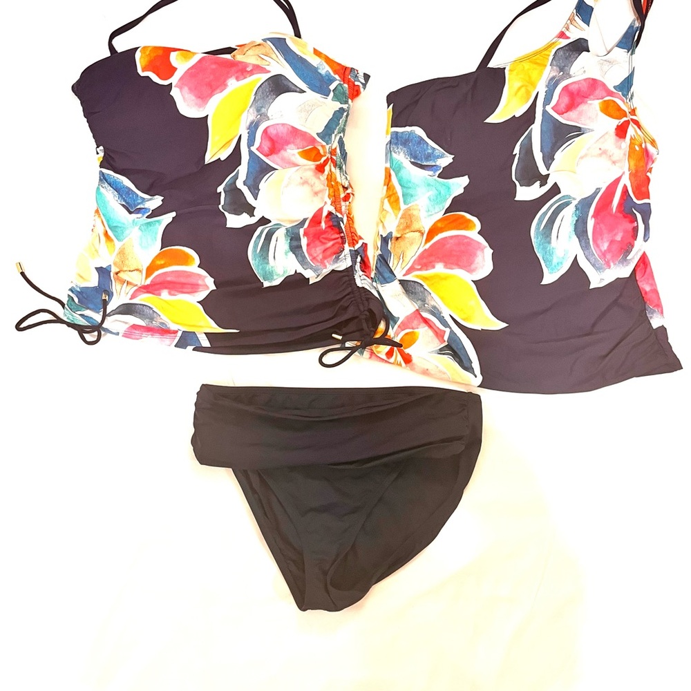 La Blanca Navy Tankini with Bright Watercolor Floral Print